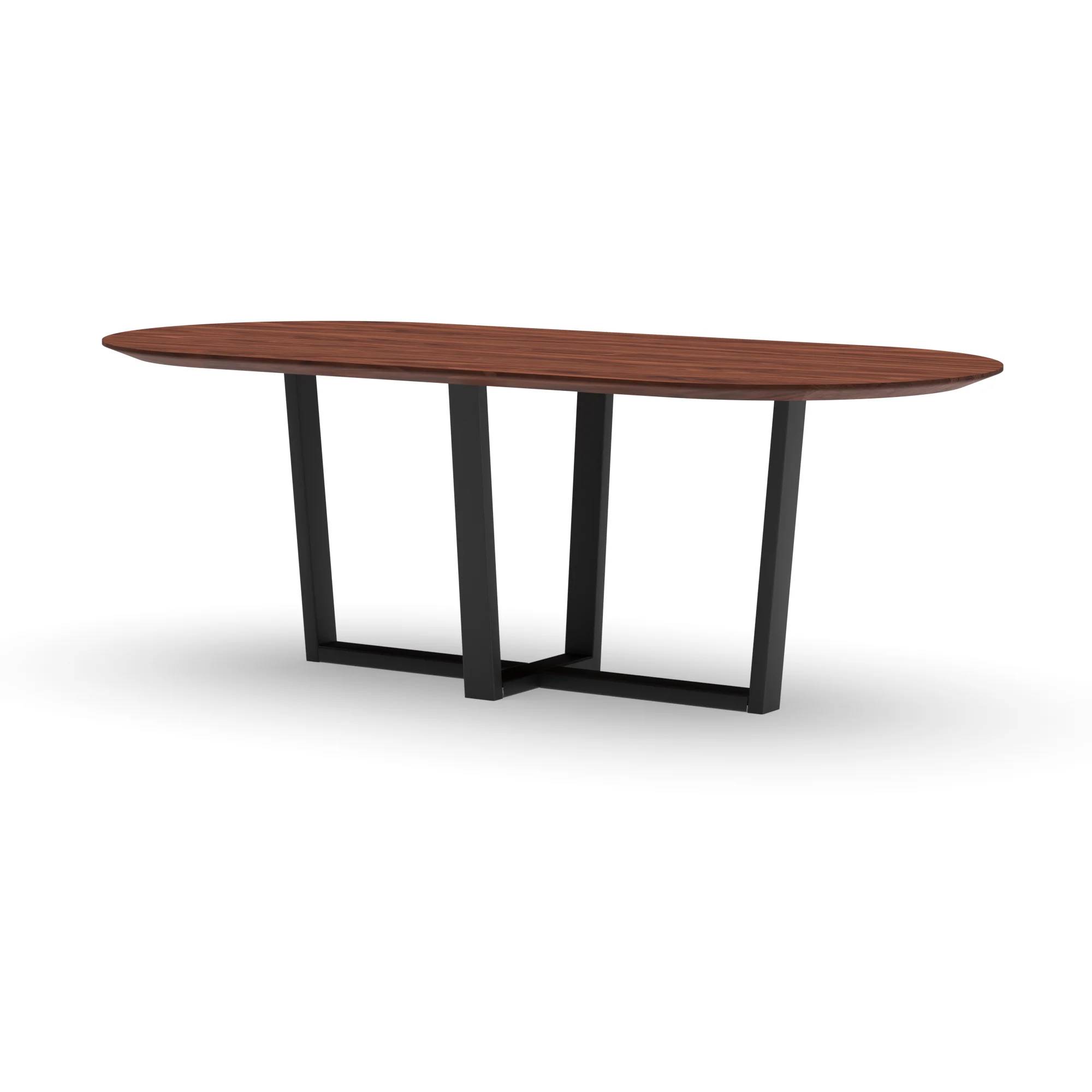 Halve cirkel notenhouten tafel Geneve staal — studio