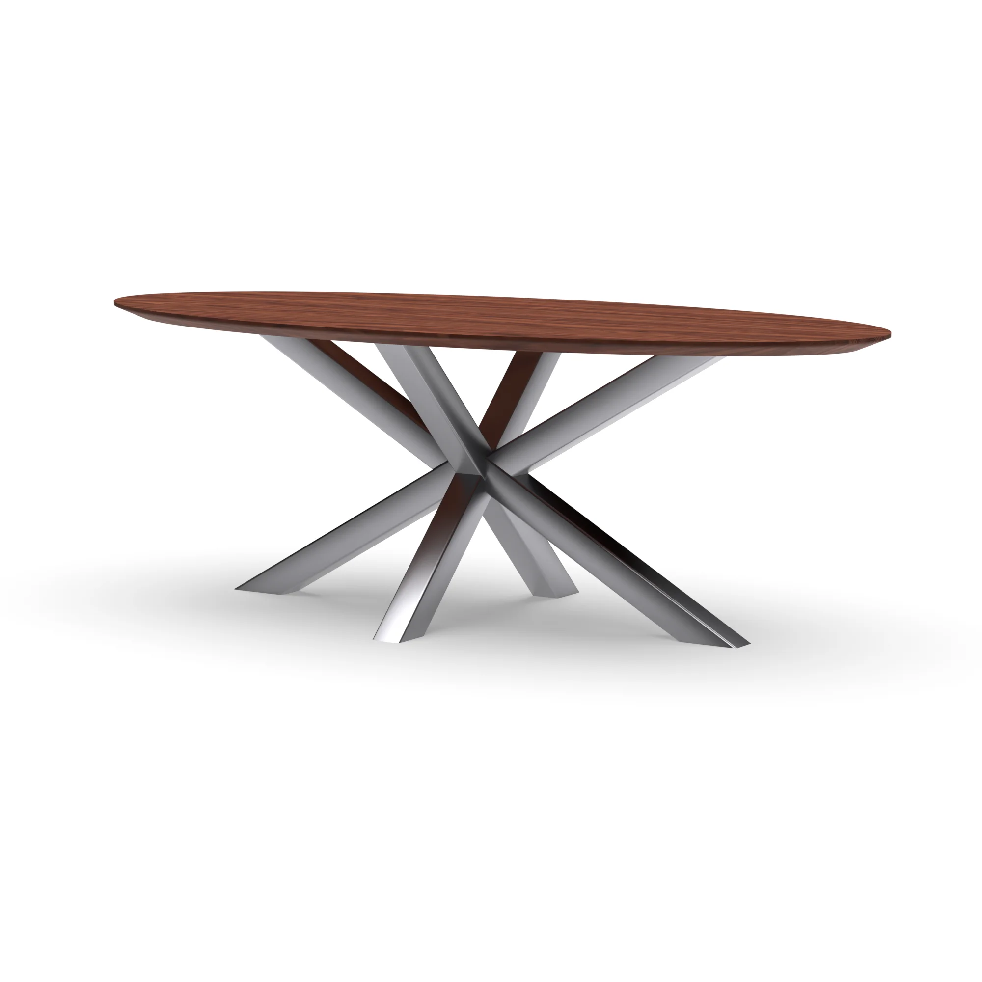 Ovale notenhouten tafel Riga 80x80 RVS — studio