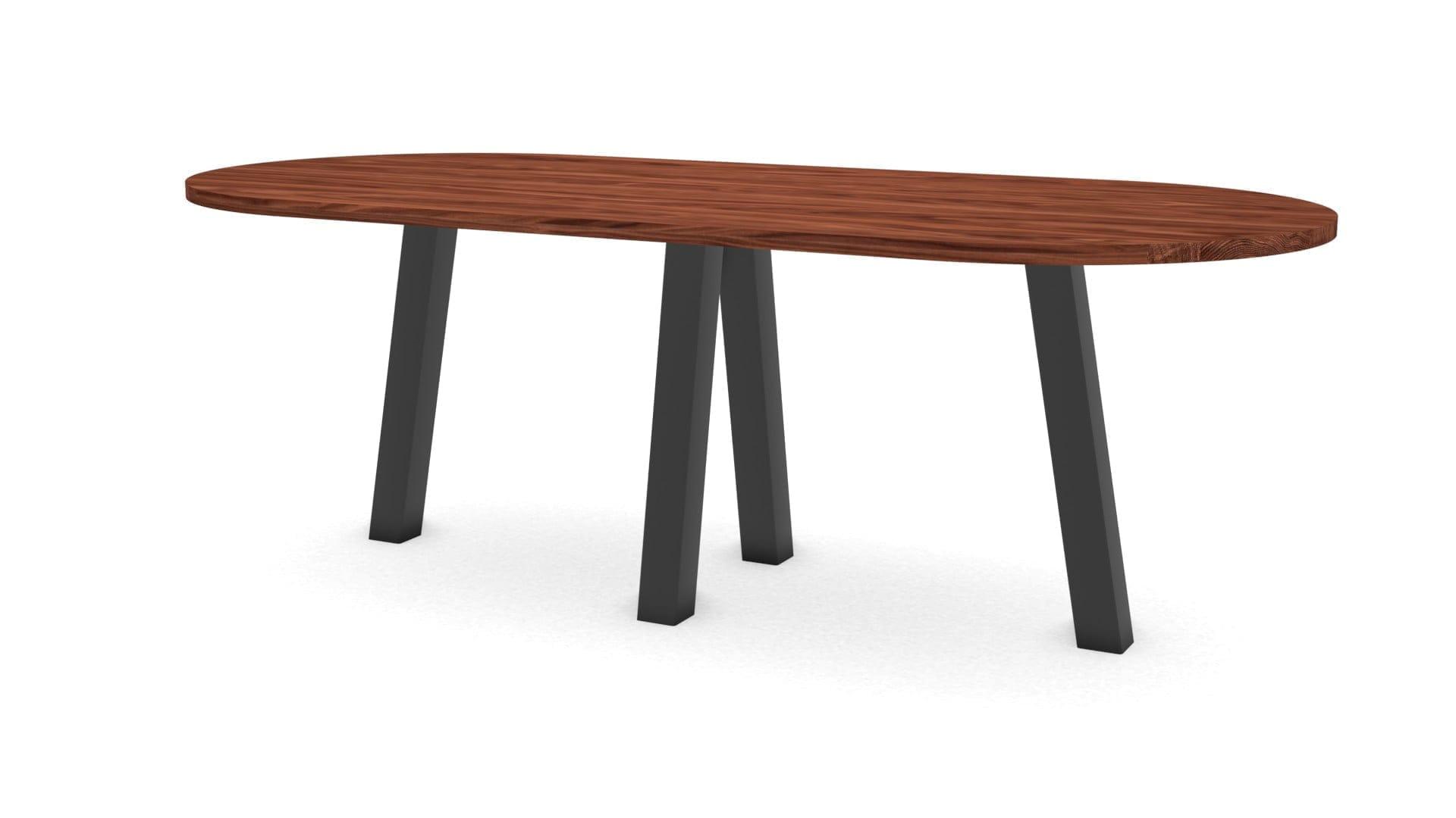 Halve cirkel notenhouten tafel Praag staal