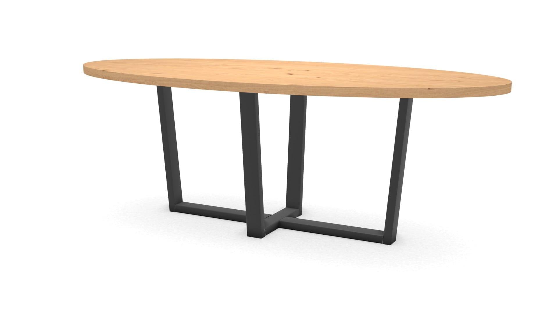 Ovale eikenhouten tafel Geneve staal