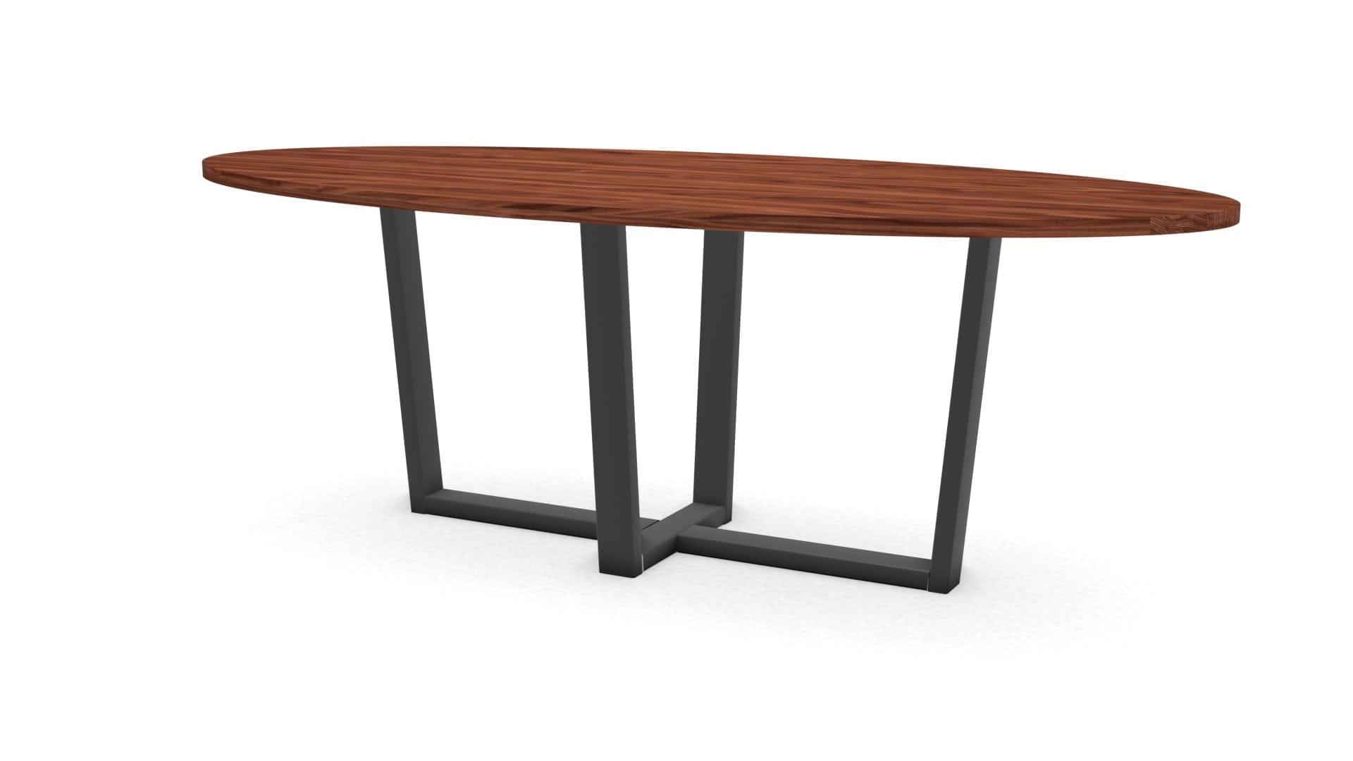 Ovale notenhouten tafel Geneve staal