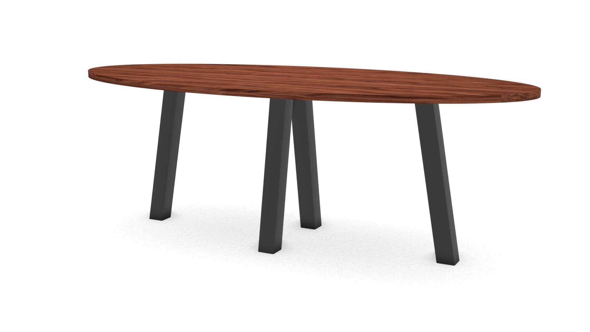 Ovale notenhouten tafel Praag staal