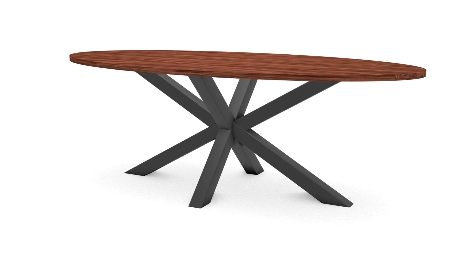 Ovale notenhouten tafel Riga 80×80 staal
