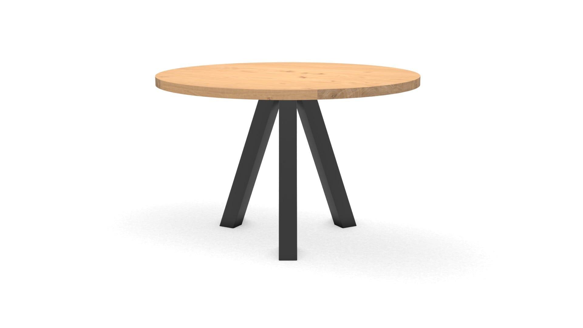 Ronde eikenhouten tafel Praag staal