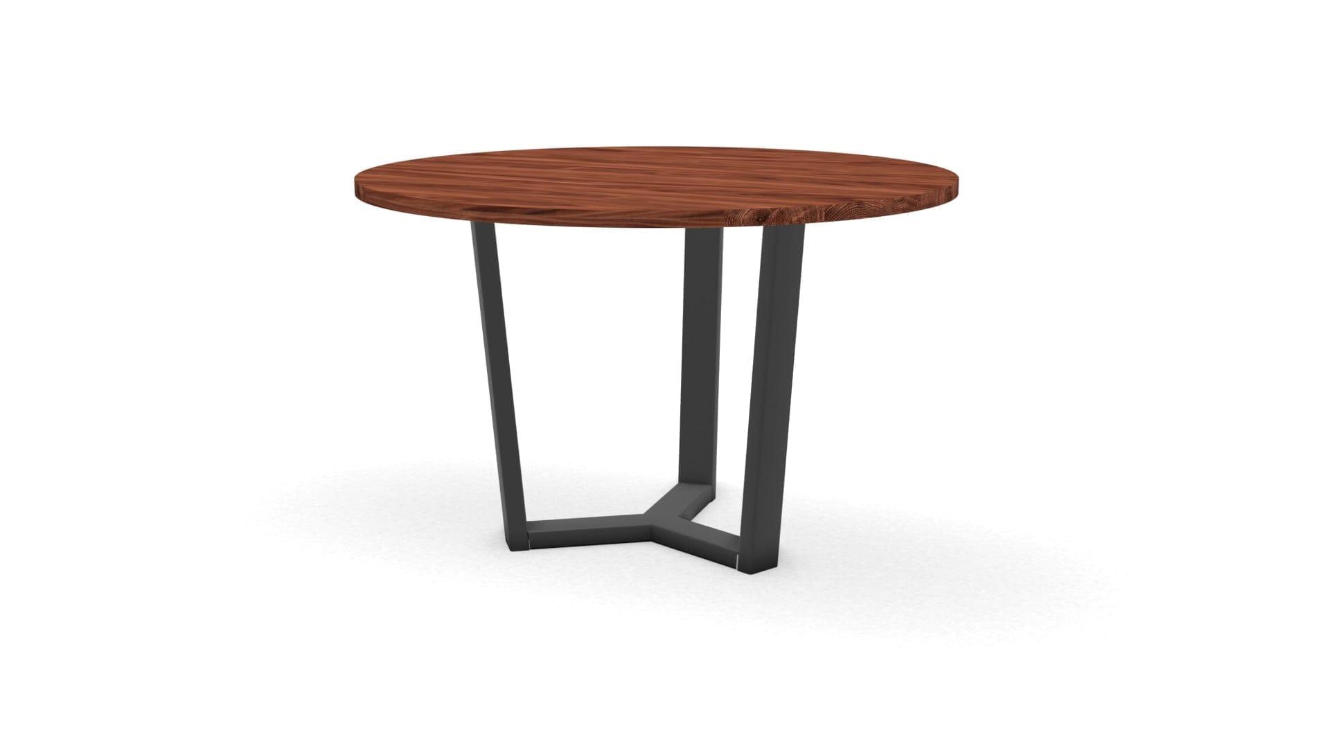 Ronde notenhouten tafel Geneve staal