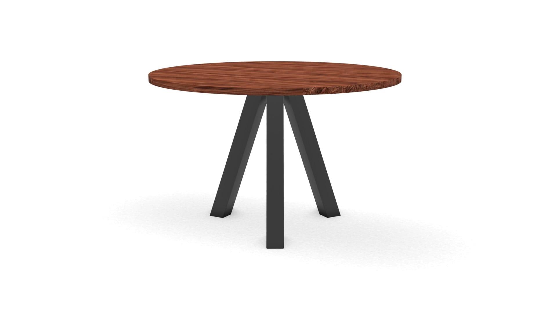 Ronde notenhouten tafel Praag staal